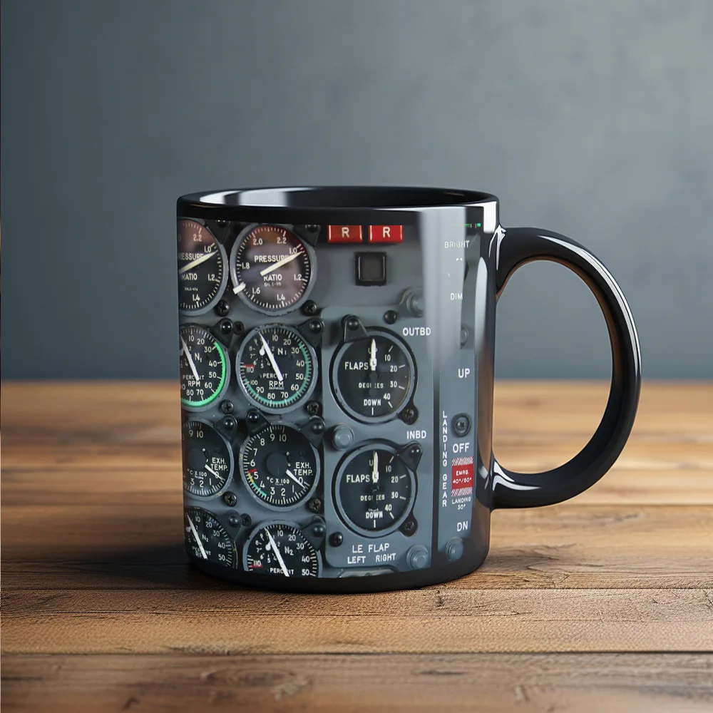 (estilo 7 330ml) Taza De Café De Cerámica Con Diseño De Tablero De Avión Negro, Taza De Té Con Leche 3d, Taza De Desayuno Creativa