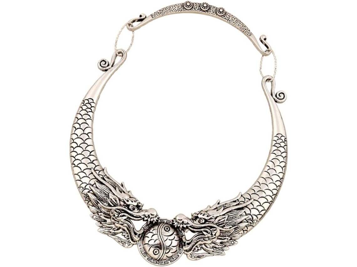 Collar Retro Extragrande De Aleación De Zinc Para Mujer, Estilo Étnico, Con Doble Motivo Tallado.