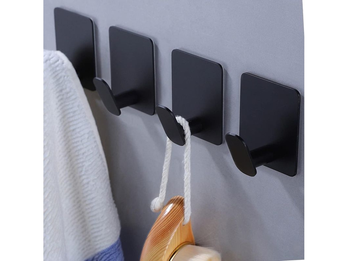 Ganchos De Pared Adhesivos De Acero Inoxidable Duraderos Para Abrigos, Toallas Y Llaves - Negro