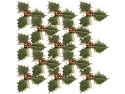 30 piezas de hojas verdes con frutos de acebo artificiales y frutos dorados para decoración navideña, de fiestas y festivales.