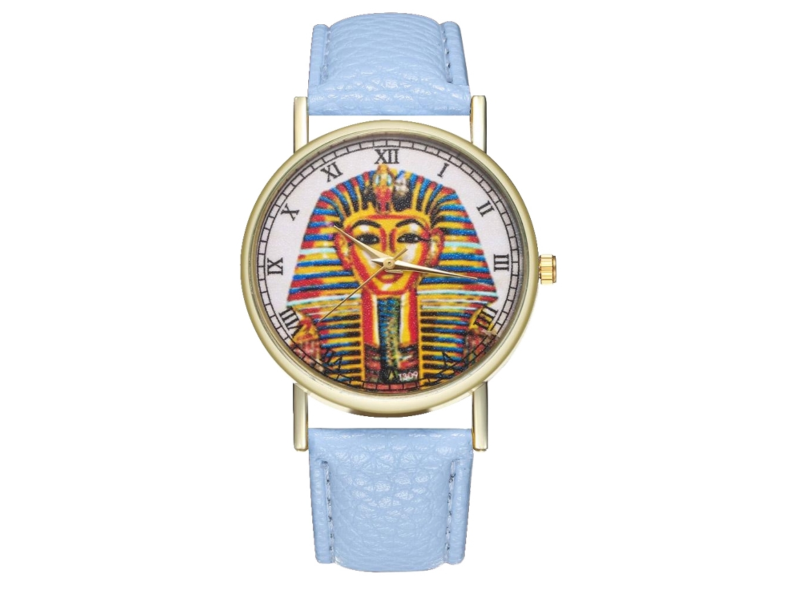 Reloj De Pulsera Unisex De Cuarzo Con Correa De Pu, Esfera Redonda, Números Romanos, Azul Claro, Zhoulianfa