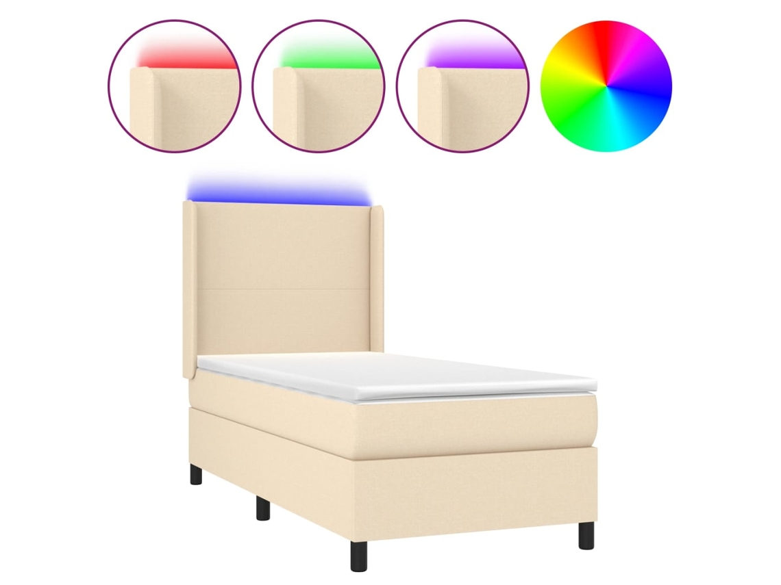 Maison Exclusive - Cama Box Spring Colchón Y Luces Led Tela Crema 90x200 Cm