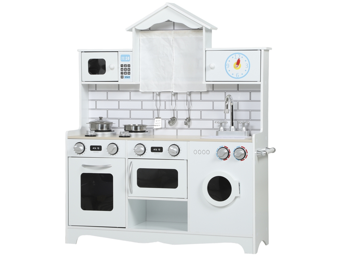 Cocina de juguete con horno y sonido para niños de 3 a 6 años, color blanco