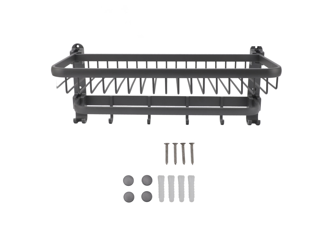 Toallero plegable con ganchos para toallas, antiperforación, resistente al óxido, de aluminio, para baño y cocina, color gris