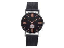 Reloj De Pulsera Unisex Para Negocios Con Correa De Silicona, Esfera Con Números Romanos, Negro + Oro Rosa.