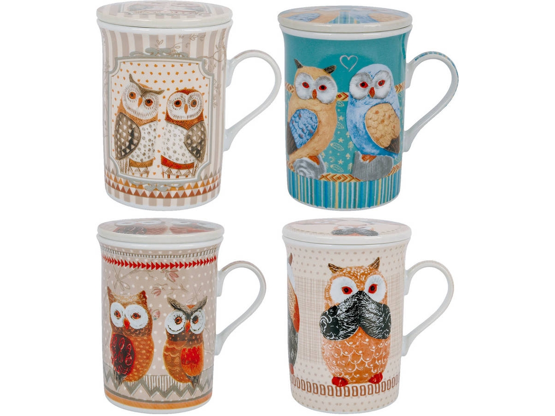 Signes Grimalt  - Mug - Taza con filtro 4 Unidades Multicolor de Porcelana | Mug Vaso Tetera De Hierro Tetera China 11x8x11cm