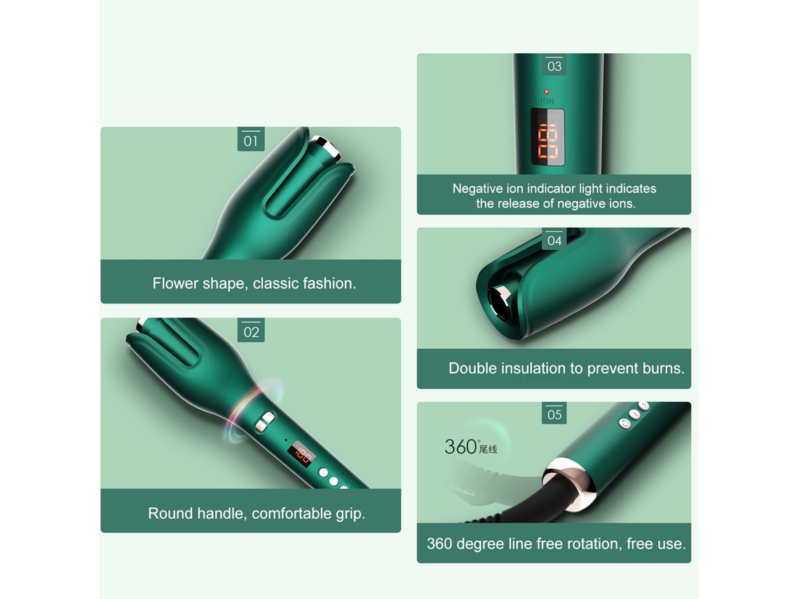 Plancha De Rizo Automática Con Rotación Izquierda Y Derecha, 17 Niveles De Temperatura, Iones Negativos Para Cuidado Del Cabello