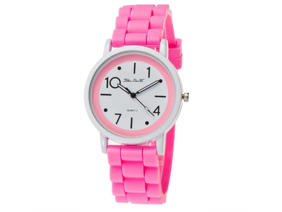 Reloj De Pulsera De Cuarzo Unisex Casual Estudiantil Con Correa De Silicona Rosa Zhoulianfa