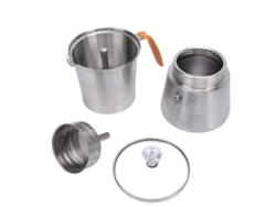 Cafetera portátil de acero inoxidable con tapa de vidrio y asa resistente al calor, 300 ml