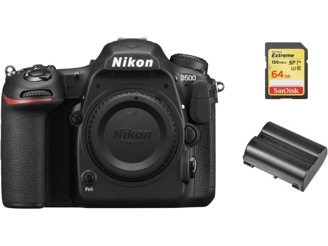 Kit Cámara Réflex NIKON D500 Corpo + Tarjeta SD de 64GB + bateria NIKON EN-EL15A