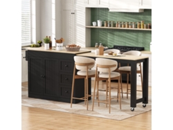 Isla De Cocina Con Ruedas, Especiero Extensible Y Cajones, Color Negro.