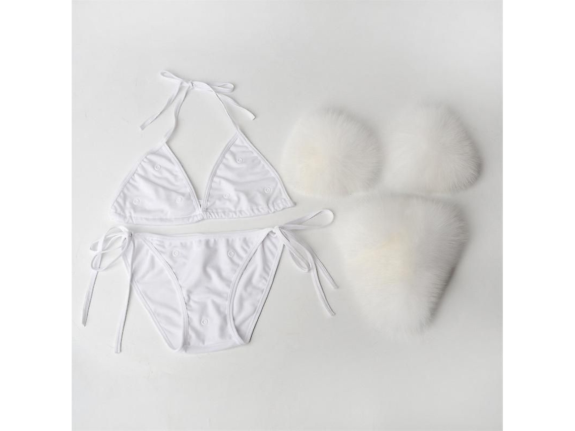 2026-conjunto De Bikini De Dos Piezas Con Cuerdas Y Triángulo De Piel Falsa Para Mujer