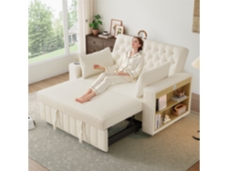 Sofá Cama Multifuncional Con Puerto Usb, Portavasos Y Cojines Beige.