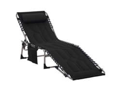 Tumbona Plegable Reposacabezas Bolsillo Lateral 5 Posiciones 130 Kg Negro Exterior