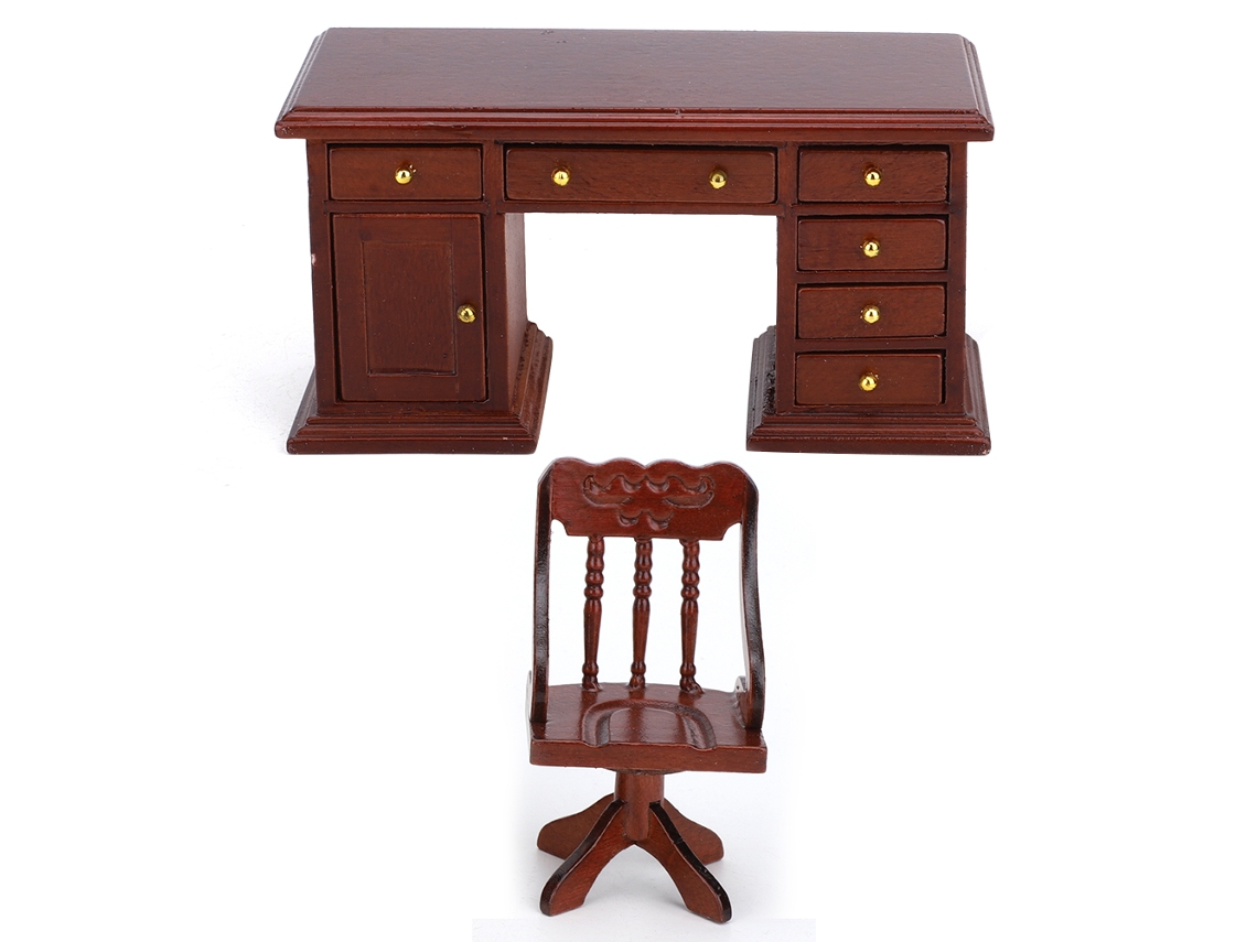 Miniatura Mesa E Cadeira De Madeira 1:12 Para Casa De Bonecas Acessórios Decoração