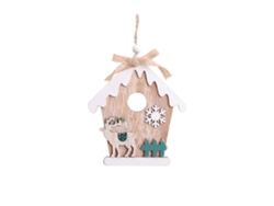 Colgante navideño decorativo con forma de casa de madera