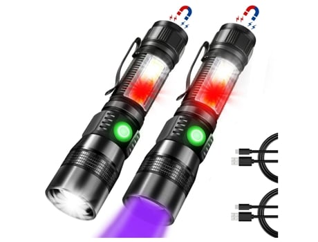 Luz negra LED UV con luz roja, Chronos Lantern-0215 Linterna LED magnética de 1200 lúmenes con luz lateral COB, 7 modos, con zoom (negro) YIZHOOD