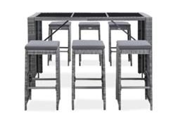 Maison Exclusive - Mesa Y Sillas De Bar Jardín 7 Pzas Cojines Ratán Sintético Gris
