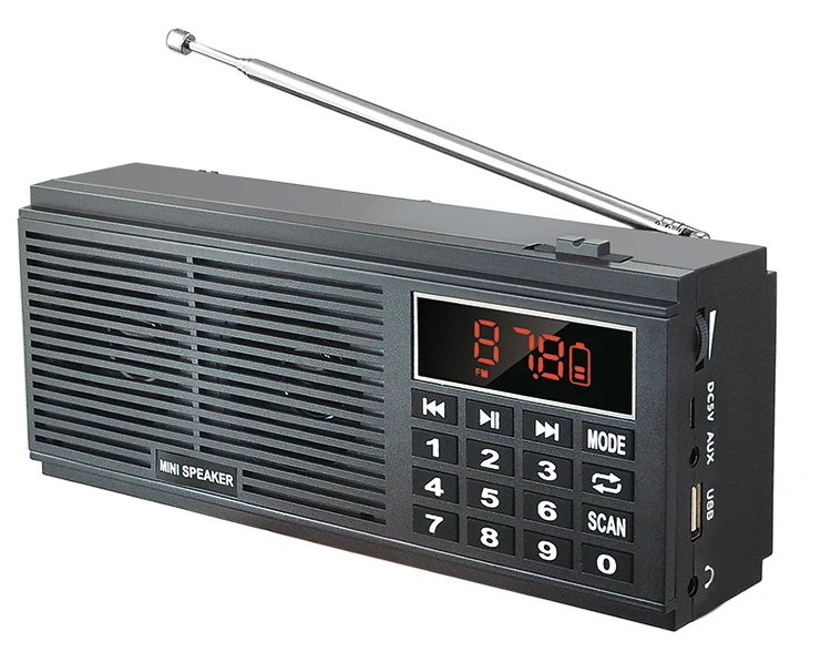 (Gris) L-518 Super Bass Radio estéreo portátil AM/FM, multifuncional, con batería recargable de 1200 mAh.