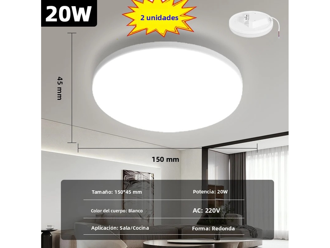 Lámpara de techo LED redonda moderna, iluminación de PVC de bajo consumo. MDUG (20 W, luz natural)