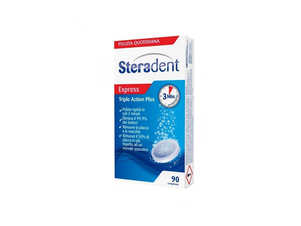 Steradent Triple Action Plus 90Tabletas efervescentes para Higiene de Dentaduras
