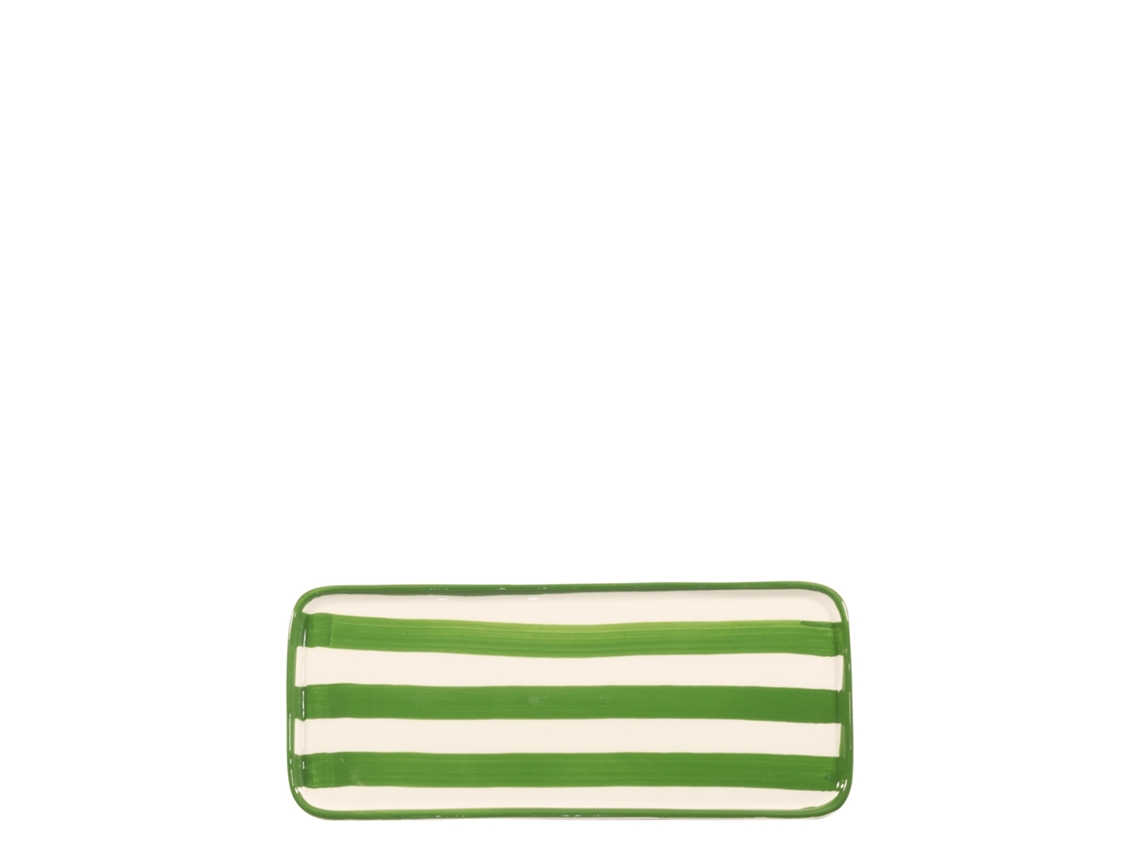 Juego De 2 Platos Rectangulares Lido, Serie Righe, En Cerámica Artesanal Verde, Hecho En Italia, Diseño Moderno Y Elegante Para Una Mesa Refinada.