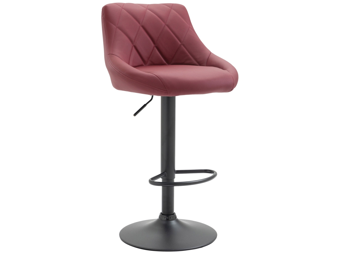 Taburete de bar giratorio sintético burdeos con reposapiés de metal negro y costuras decorativas Tdb10580 Dcoshop26