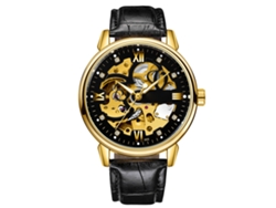 Reloj Hombre Tevise Automático Esqueletado Cuero Luminoso Impermeable 3atm Moda