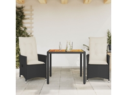 Conjunto de bistró de 3 piezas con cojines en mimbre negro y acacia, Dkd Home Decor