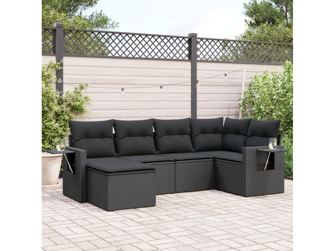 Conjunto de sofás de jardín de 6 piezas DKD Home Decor con cojines de mimbre negros
