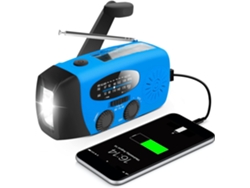 Radio De Manivela De Emergencia Con Linterna Led 2000Mah, Radio Meteorológica Solar Portátil Am/Fm/Noaa/Azul DIGITALLAB