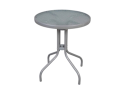Mesa De Cristal Redonda Con Base Metálica | Ideal Para Terraza, Jardín O Balcón | 60x70cm Gris