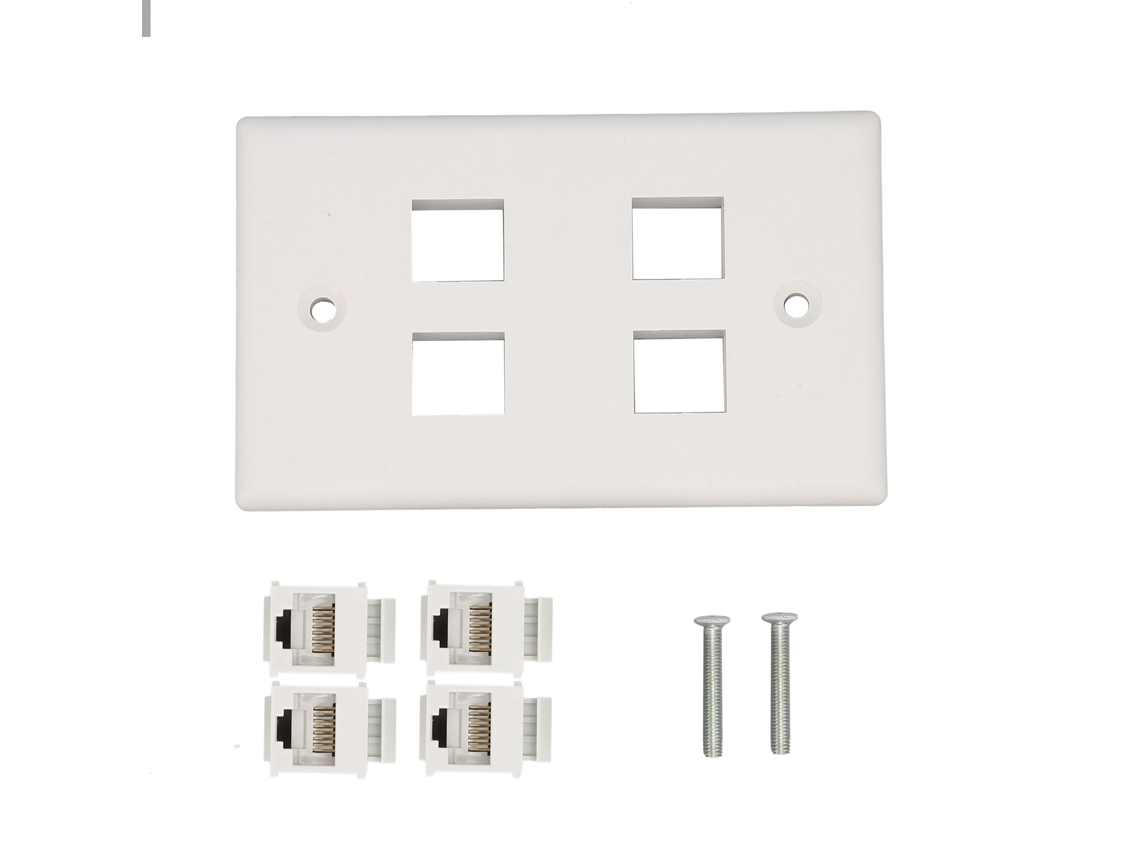 Placa De Parede Ethernet 4 Portas Cat6 Fixação Firme Para Home Office Com Parafusos
