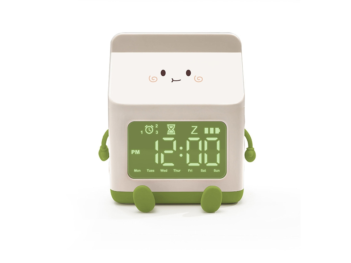 Reloj digital naranja con alarma y temperatura