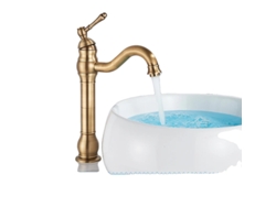 Grifo de baño de latón macizo con mezclador de agua fría y caliente, acabado bronce antiguo.
