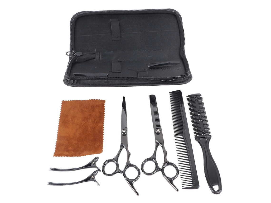 Juego de 8 tijeras de peluquería con pinzas, peines para entresacar y tijeras planas de acero inoxidable para cortar el pelo.