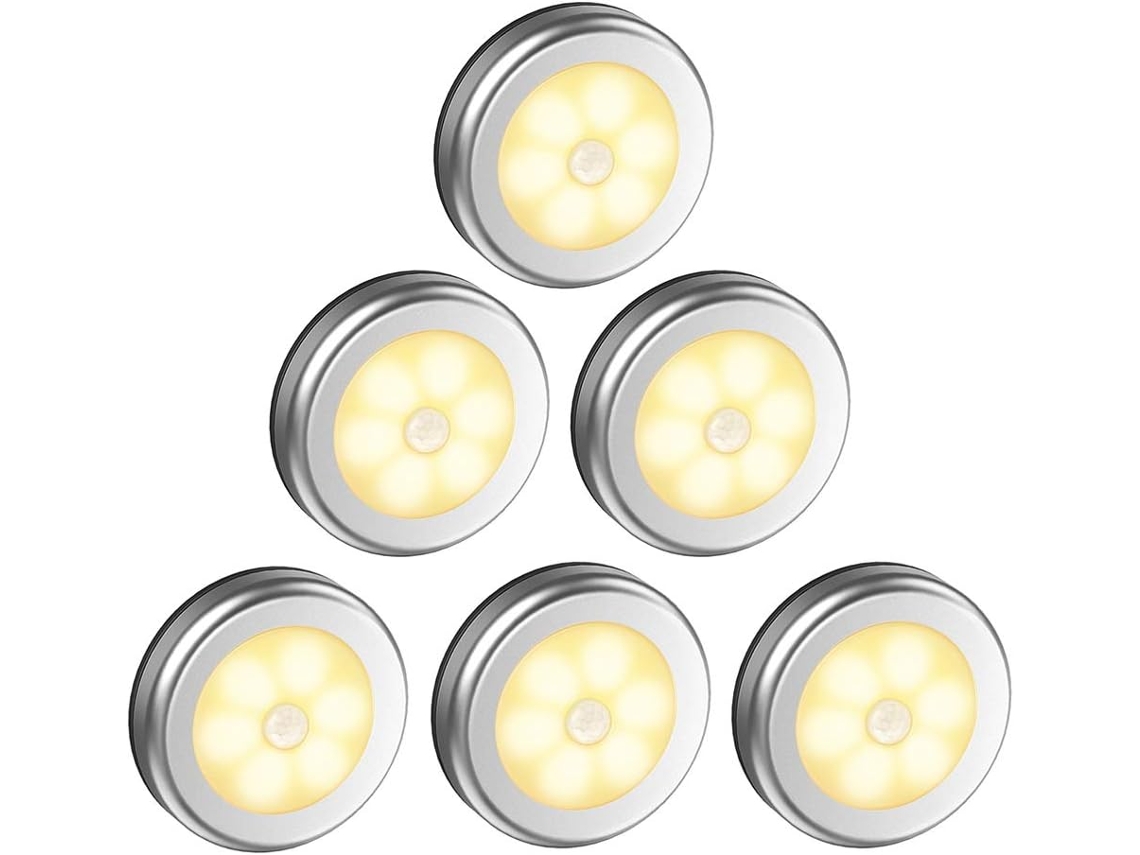 Luz Armário Led,6 Peças Luzes Armário Noturna, Iluminação Led Sensor Movimento Base Magnética, Escada Cozinha Vitrinas Armário (bateria) Prata Luz Q