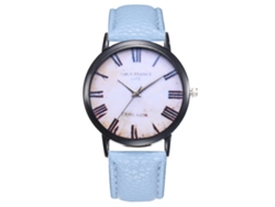 Reloj De Pulsera Unisex De Moda Con Correa De Piel Sintética Y Números Romanos Azul Claro.