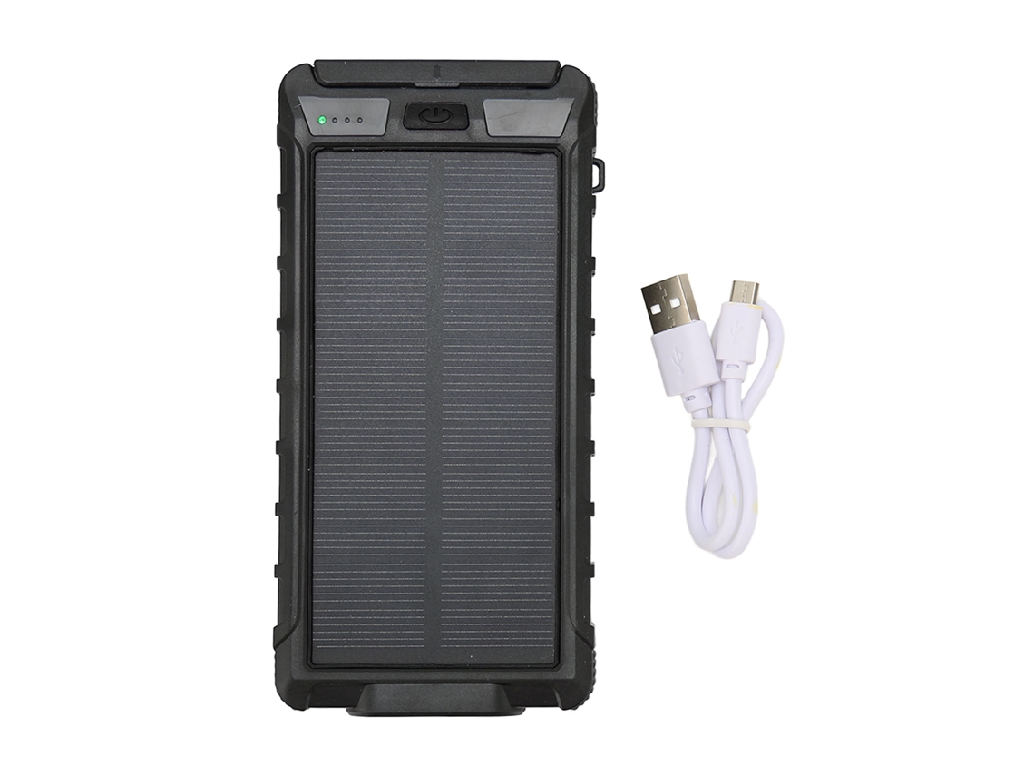 Carregador Solar Portátil Para Telefone 20000mah Power Bank Com Bússola E Lanterna Led Preto