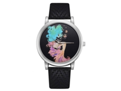 Reloj De Pulsera De Cuarzo Para Mujer Con Correa De Piel Sintética, Diseño Redondo Y Moderno (negro).