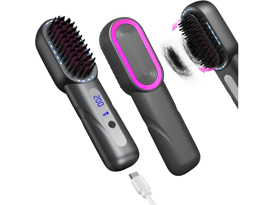 Plancha de pelo inalámbrica, portátil, con calefacción, para viajes, mini plancha de pelo iónica caliente, color gris Yunzii
