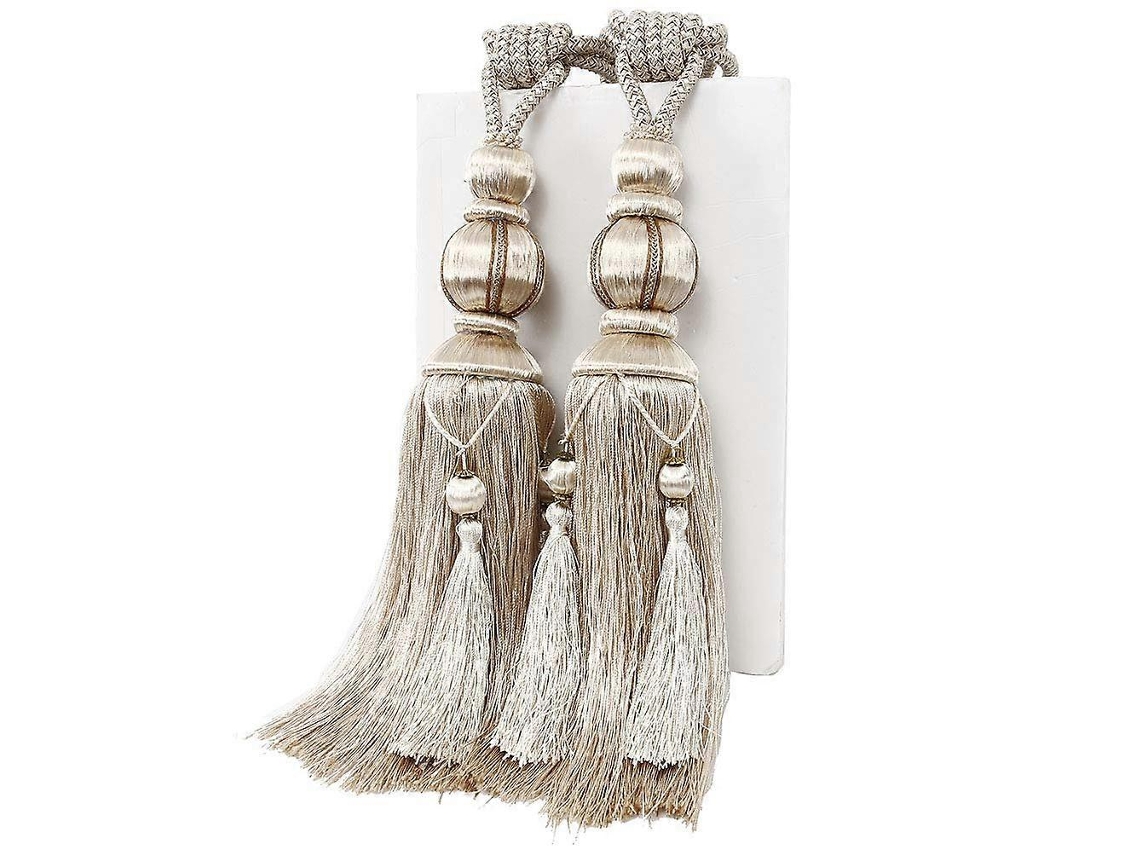 Rebe-ataduras De Cortina De Paja Hechas A Mano Con Cuerda, 73cm, 600g, Para Cortinas Grandes Y Pesadas, Beige, 1 Par