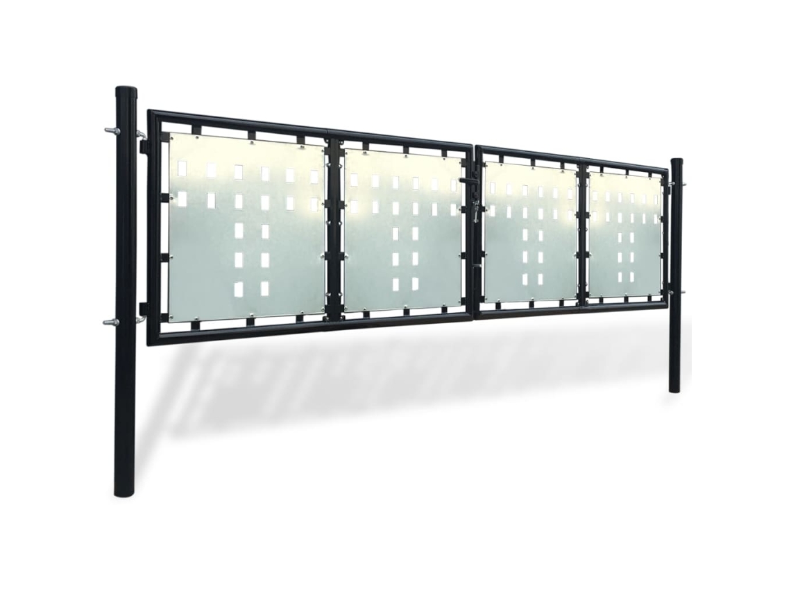 Puerta de valla con una sola puerta, 300 x 125 cm, color negro, WSD176784 Lovely Home