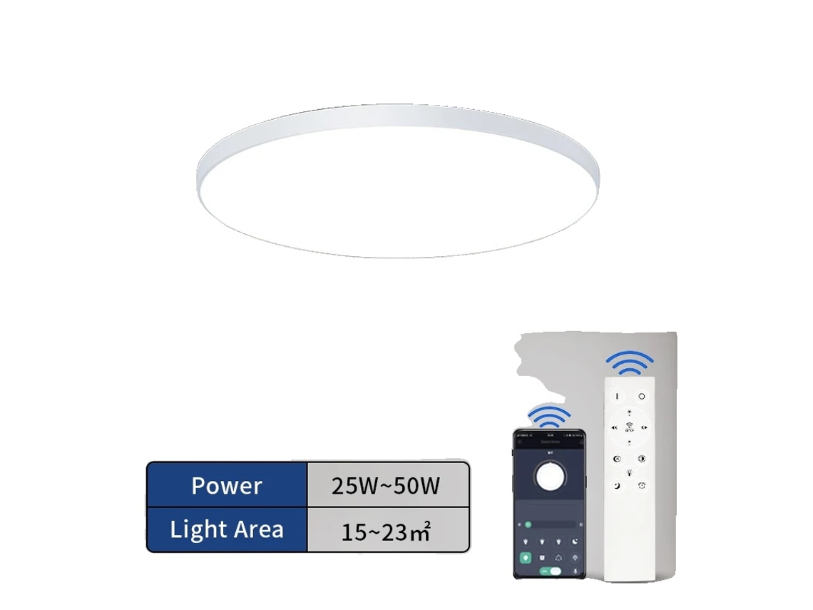 Lámpara de techo LED inteligente, control remoto y aplicación, temperatura de color ajustable, diseño a prueba de humedad, 1 unidad de 50 W OEM