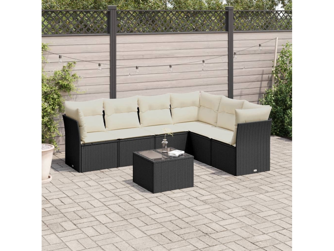 Conjunto de sofá de jardín de 7 piezas con cojines de mimbre negro de DKD Home Decor