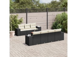 Conjunto de 8 sofás de jardín con cojines de mimbre sintético negro, Dkd Home Decor