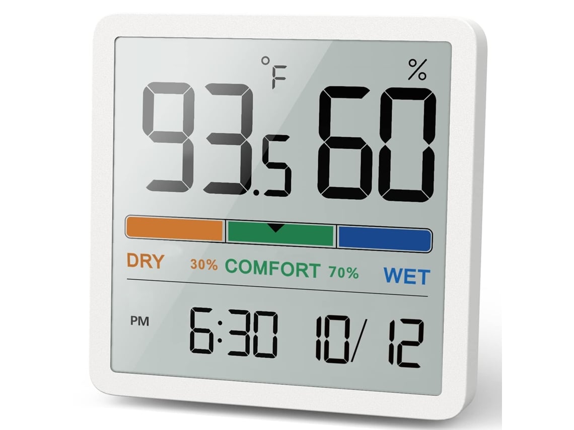 Termómetro e higrómetro digital de sobremesa con monitor de temperatura y humedad (blanco)