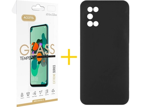Carcasa + 1 Protector de Vidrio Samsung Galaxy A03s ACCETEL Silicona Liso Negro