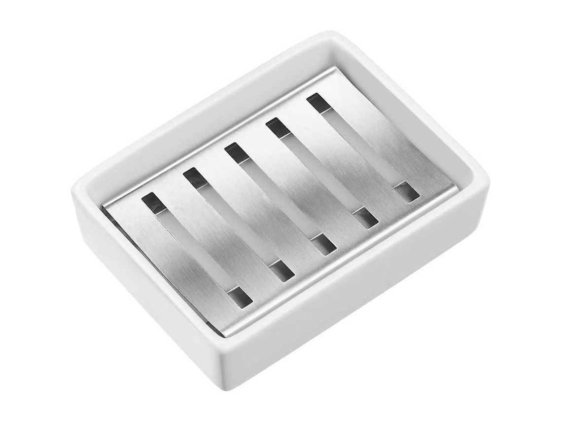 Jabonera De Cerámica Con Soporte De Acero Inoxidable, Doble Bandeja Para Baño Y Ducha.