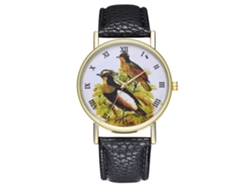 Reloj Analógico De Cuarzo Para Mujer/hombre Con Correa De Pu Negro